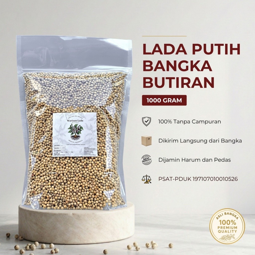 [ASLI DARI PULAU BANGKA] Lada Putih Bangka Merica Sahang Butiran Premium 1kg 1000gr PSAT-PDUK 197107