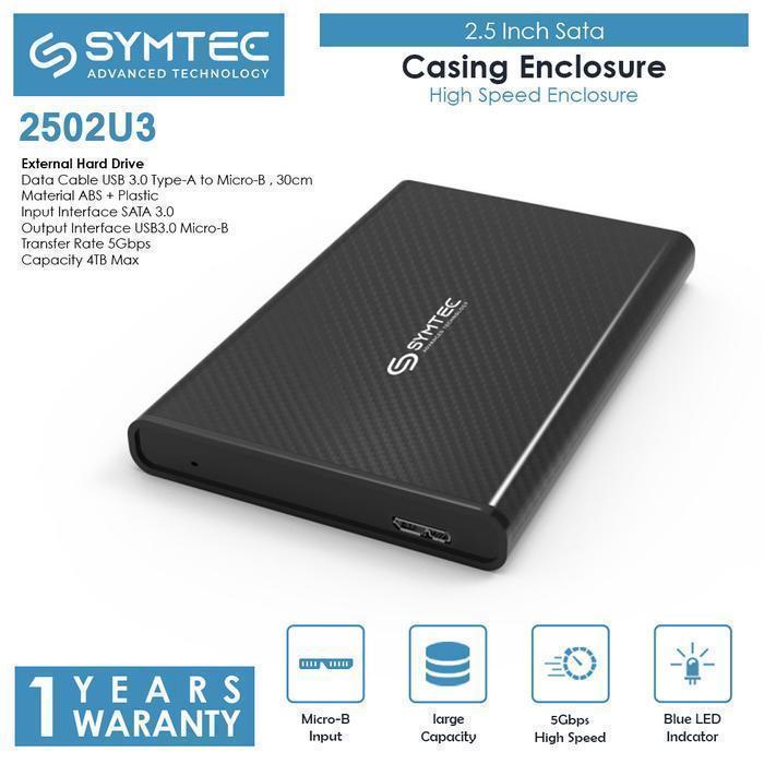 SYMTEC 2.5 Inch Hard Drive HDD SSD SATA Casing Enclosure - HDE-2502U3 - HDD SDD SATA Casing