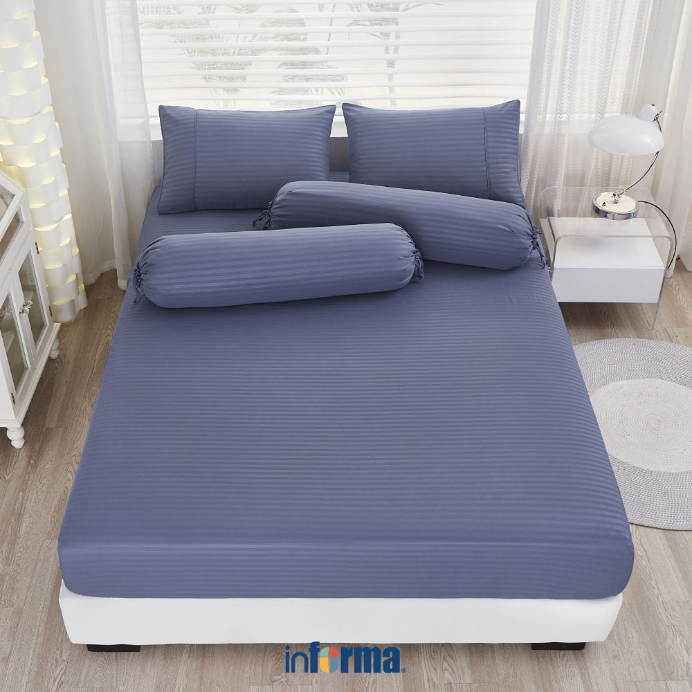 Informa Set Seprai Microfiber Emboss Biru Indigo King Queen Single 180x200 160x200 120x200 100x200 S