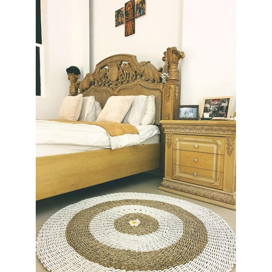 KARPET RUG ANYAMAN SEAGRAS 120CM / TIKAR BULAT ANYAMAN SEAGRASS - PutihNatural120