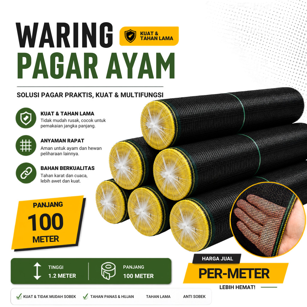 Jaring Waring TL Hitam / Waring Jaring Murah Harga Permeter / Waring 100 Meter