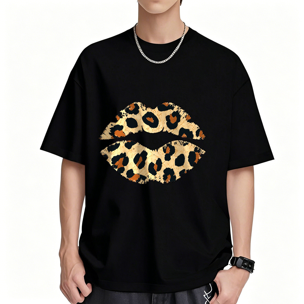 Baju Pria Wanita Motif Bibir Leopard Unik Stylish Kaos Distro Oversized T Shirt Streetwear Retro Vin