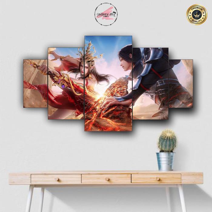 Hiasan Dinding Donghua BATTLE THROUGH THE HEAVENS 70x40cm I 1 SET Isi 5pcs Poster Kayu Bahan Kayu Md