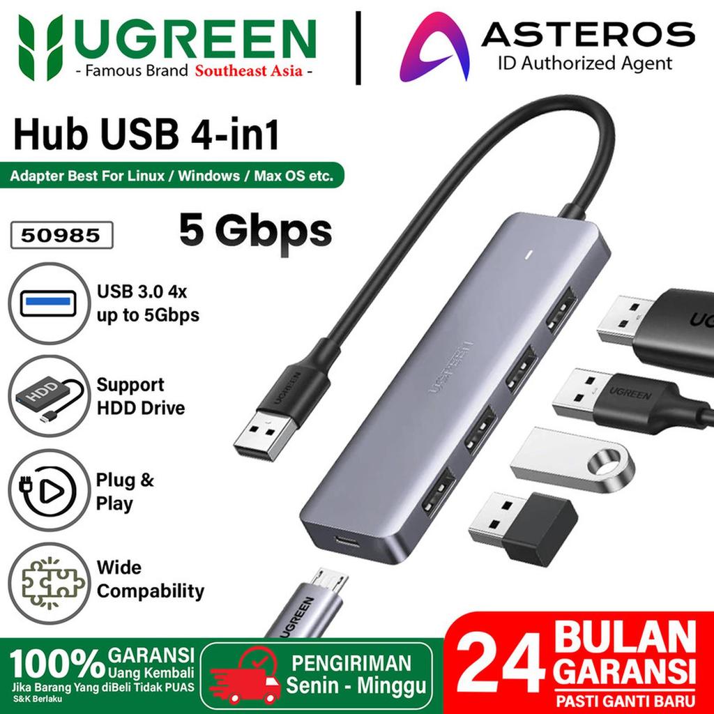 Ugreen 25851 Hub Splitter Usb 3.0 4 Ports High Speed - Hub Ugreen 50985 4 Port WIth Supply Daya Orig