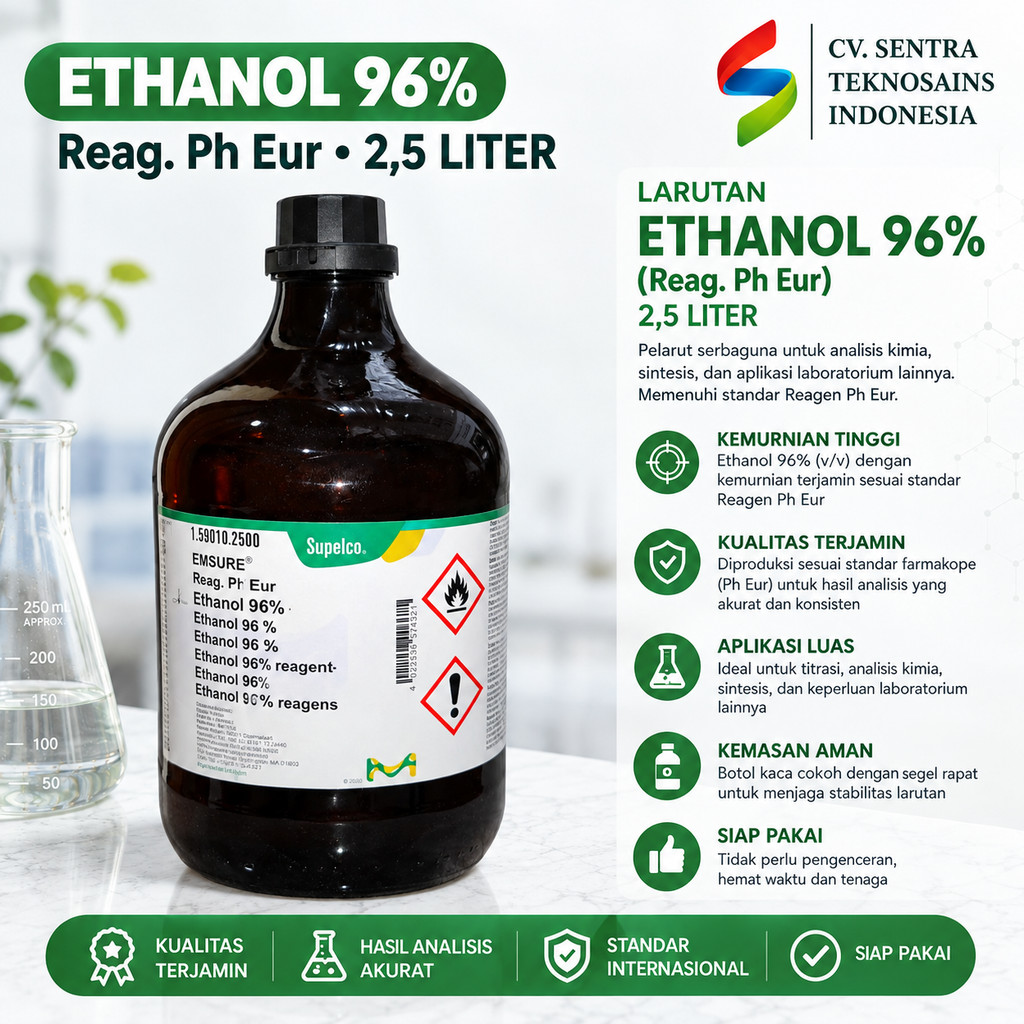 Ethanol 96% 2,5 Liter PA Pro Analisis Reag. Ph Eur Etanol 96% Ethyl Alcohol Alkohol Etanol Reagent L