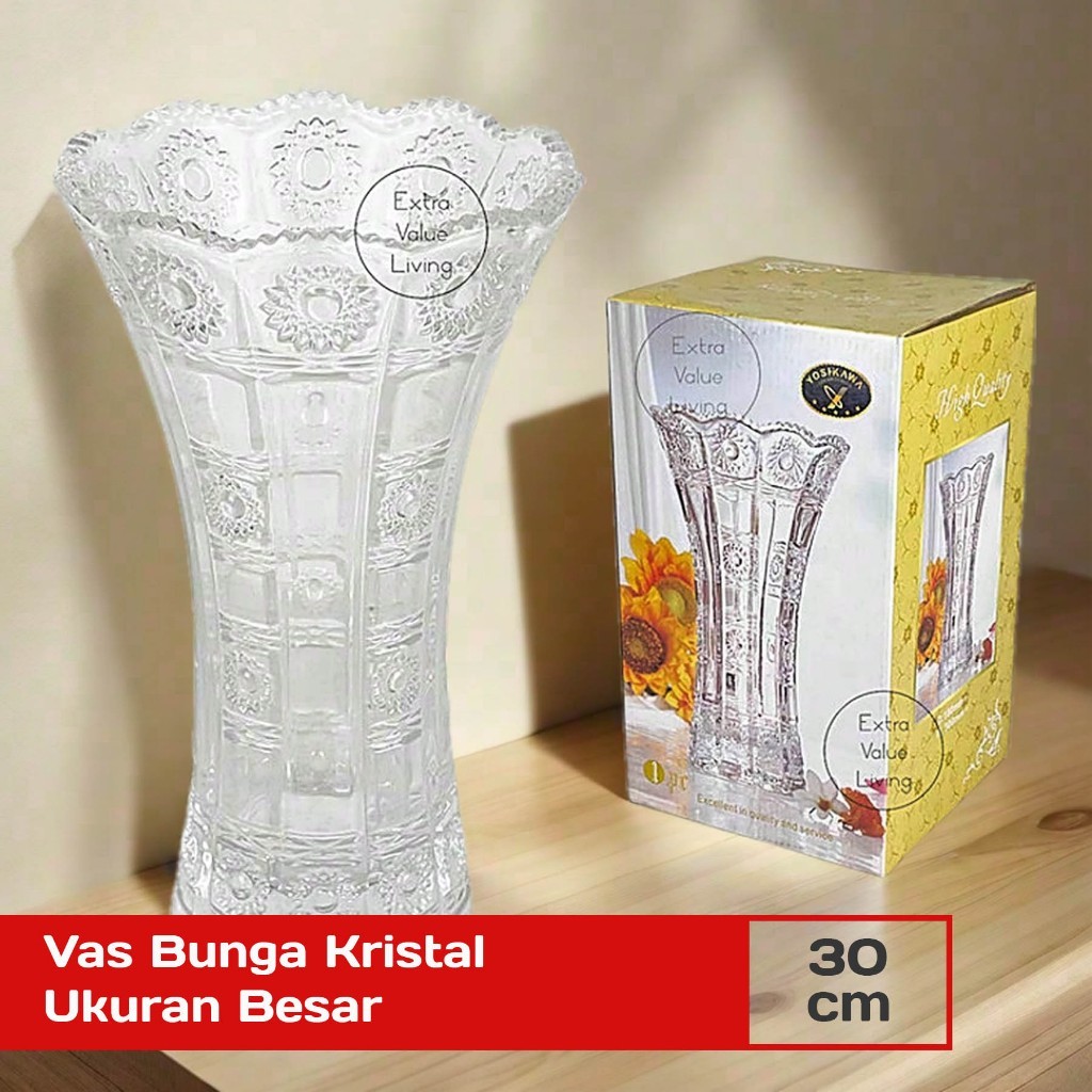 Vas Kristal Estetik Vas Bunga Kaca 30 CM Bohemia Vas Bunga Kristal Besar Czech Design Premium Bening