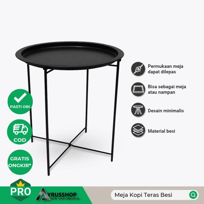 Meja Besi Minimalis Hitam Soleil/Meja Teras/Taman/Makan/Cafe/Coffee