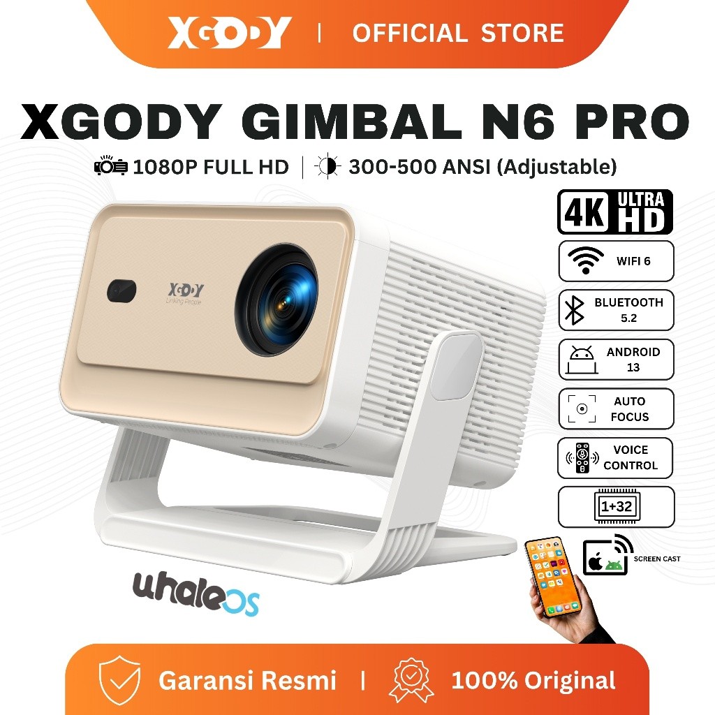 Telecomp1 Welcome to Telecomp1 XGODY Gimbal N6 Pro Smart Proyektor LCD - Android13-FHD 1080P-WhaleOs
