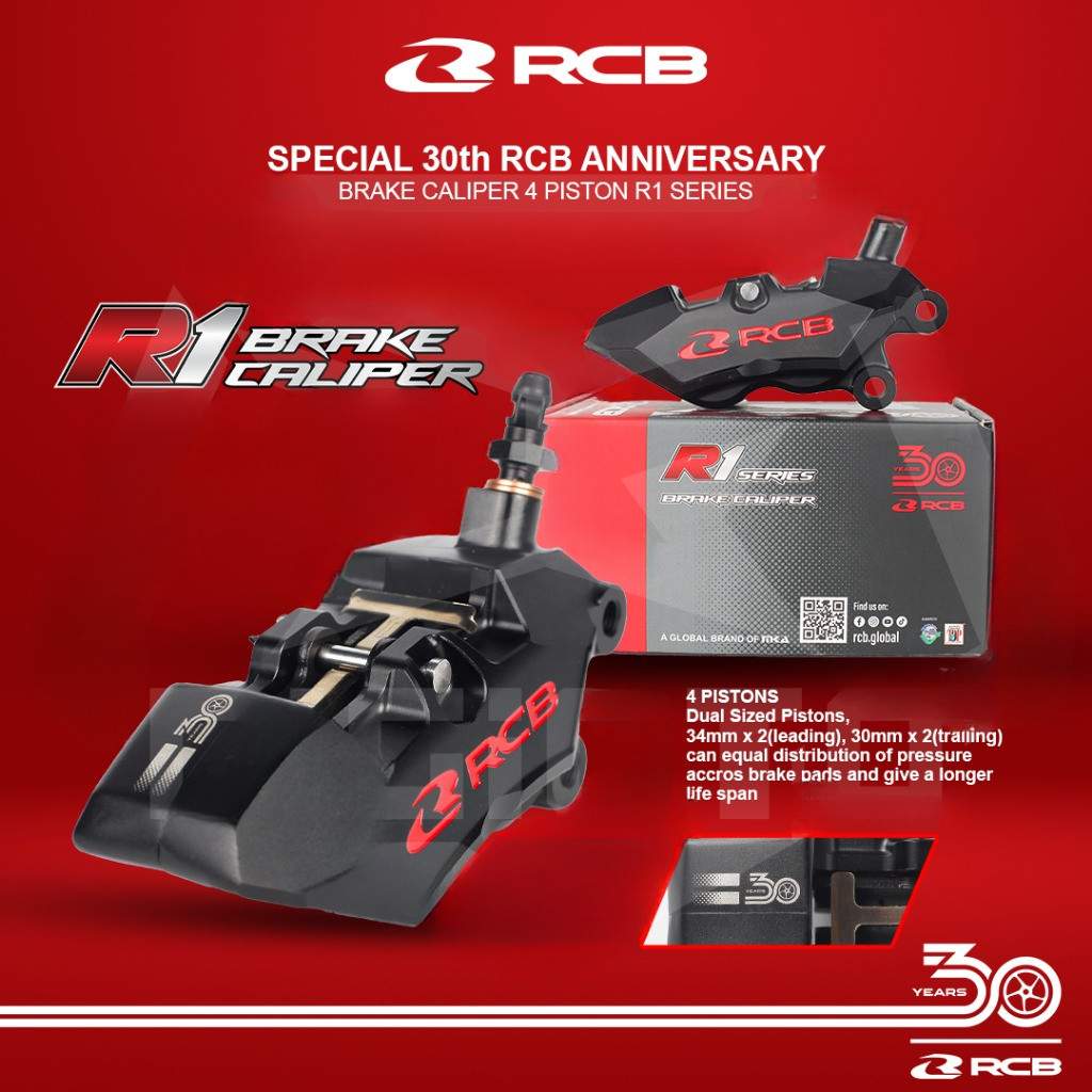 Kaliper 4 Piston RCB R1 4P 30th Anniversary Special Edition Kiri Kanan Black NON Breket