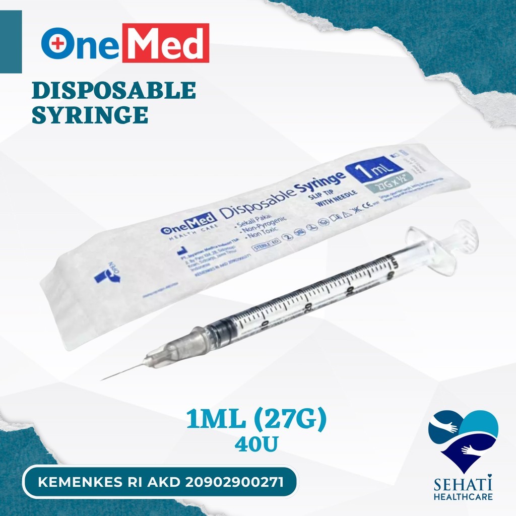 Onemed Disposable Syringe 1ml 40U isi 100 Spuit Sterile Jarum Suntik Steril Slip Tip with Needle Ins