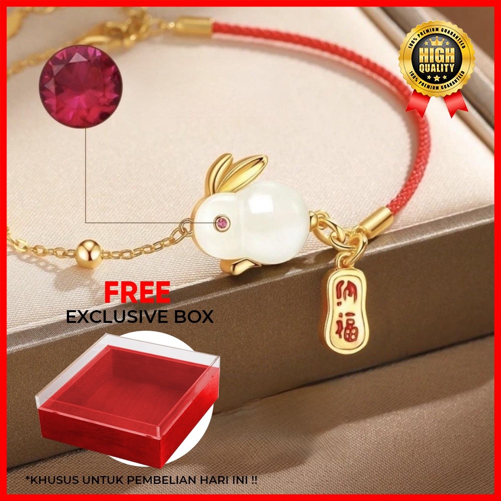 Gelang Giok Kelinci Tali Merah – Batu Giok Asli & Titanium Elegan, Cocok untuk Hadiah atau Koleksi W