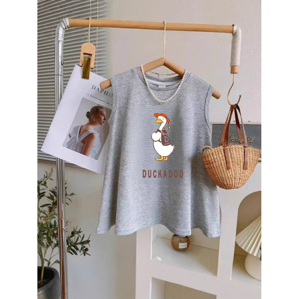 Rok katun longgar model A-line untuk anak perempuan gaya malas