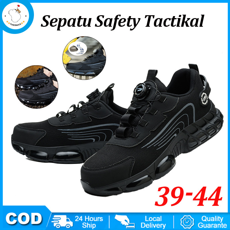 Casual Safety Tactikal Sepatu Safety Casual Tali Putar Ujung Besi Anti Tusuk Pria Wanita Sepatu Safe