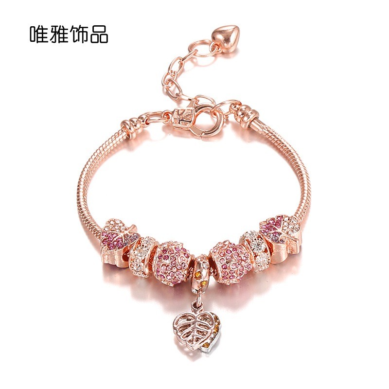 Gelang Lobster Wanita, Mawar Emas Jatuh Liontin Daun Manik-manik