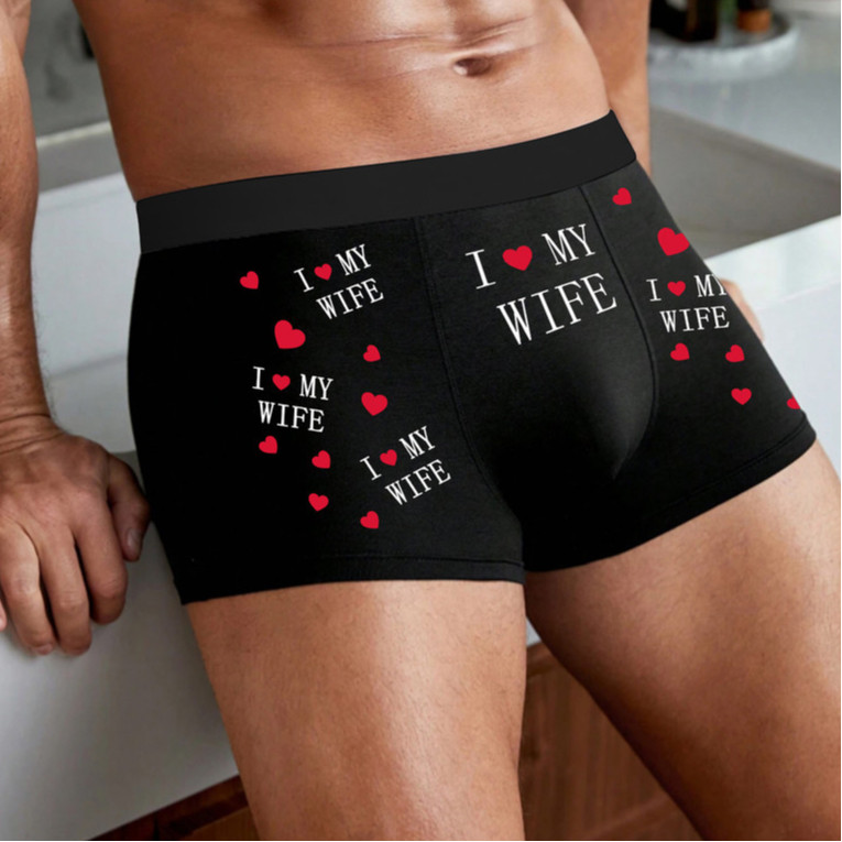 Petinju hitam pria "I LOVE MY WIFE" surat cinta cetak pola erotis peregangan bernapas pakaian dalam 