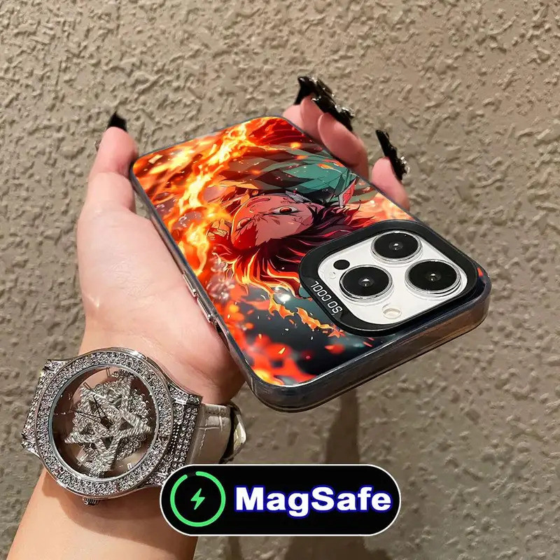 Casing Ponsel Demon Slayer Tanjiro untuk iPhone 16 15 14 13 12 11 Pro Max Plus MagSafe Cetakan Warna