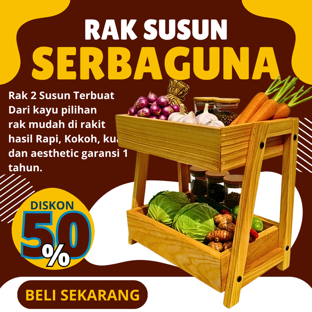 Rak Kayu Serbaguna Susun 2 Rak Skincare Rak Perkakas Minimalis