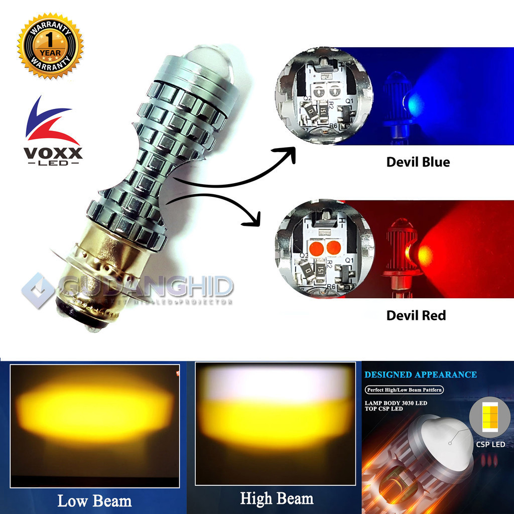 VOXX Lampu LED Motor Laser H6 Devil Hi-Lo 8W+8W Lensa AC DC Kaki M5 Bebek H6