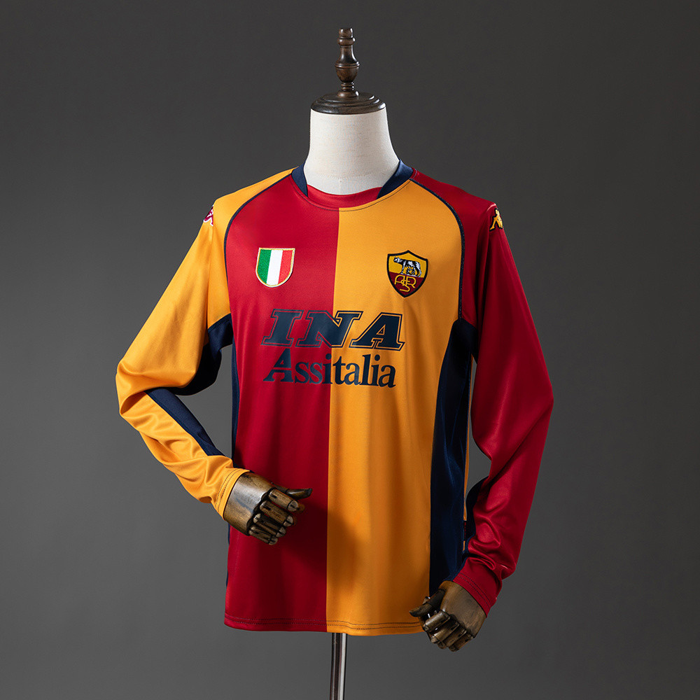 Jersey Roma 01/02 Champion Edition Long Sleeve Retro A08 T shirt pria