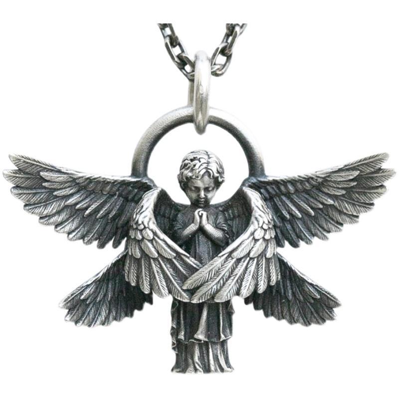 Silver Plated Angel Pendant Necklace Seraph Little Boy Prayer Pendant Men Women Lucky Amulet Jewelry