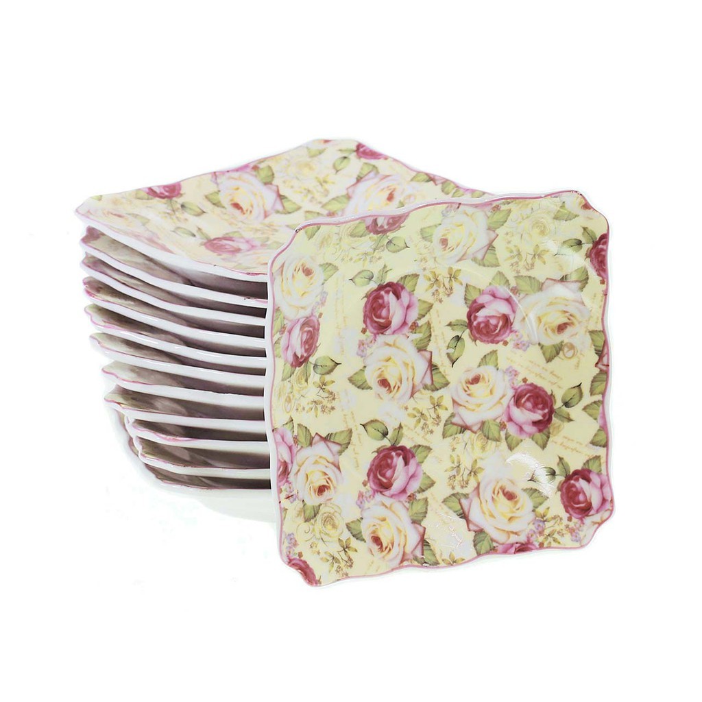 [Vicenza] SALE Piring Kue Kecil Keramik / Piring Saji Mini Kotak / Plate Set BA423 1 Lusin