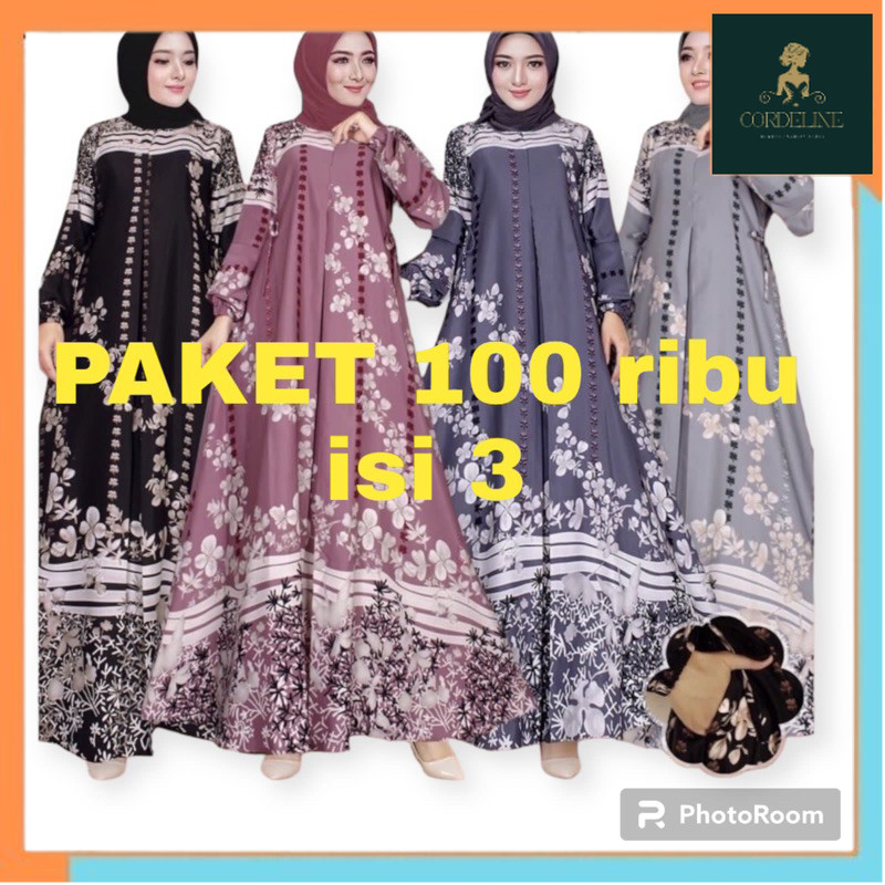 PAKET 100 ribu isi 3 gamis selena premium lengan kerut