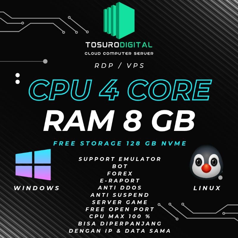 RDP MINGGUAN 4 CORE 8 GB ANTI SUSPEND