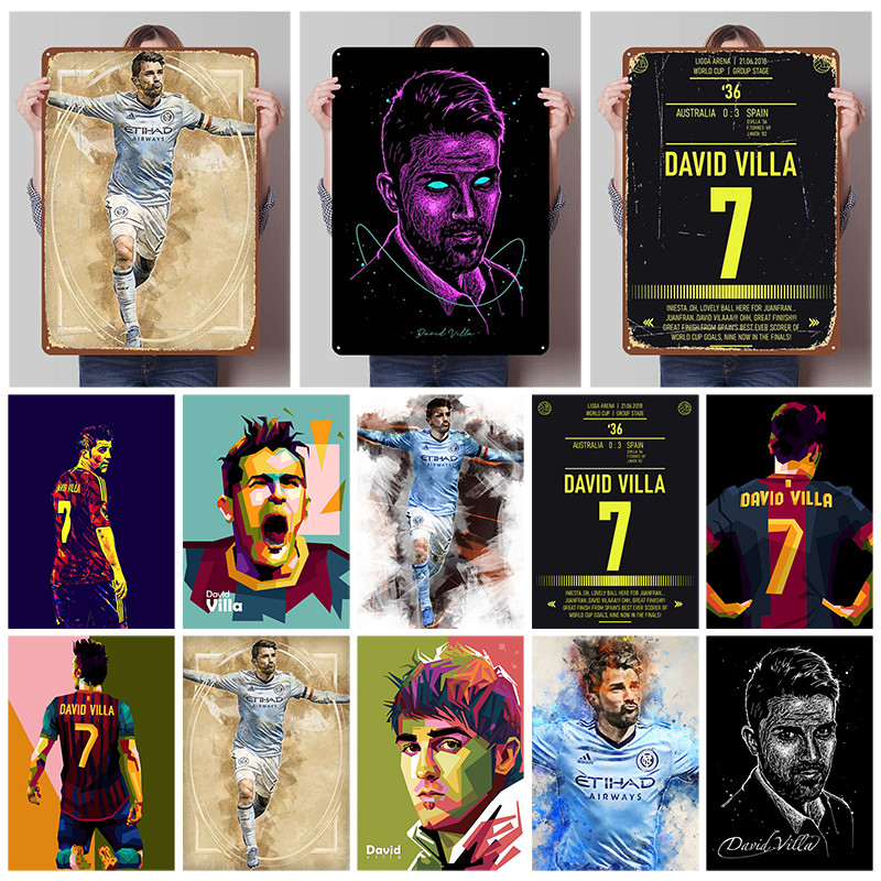 David Villa Football Player Metal Posters Pictures Wall Decoration Items Custom Made Metal Tin Sign 