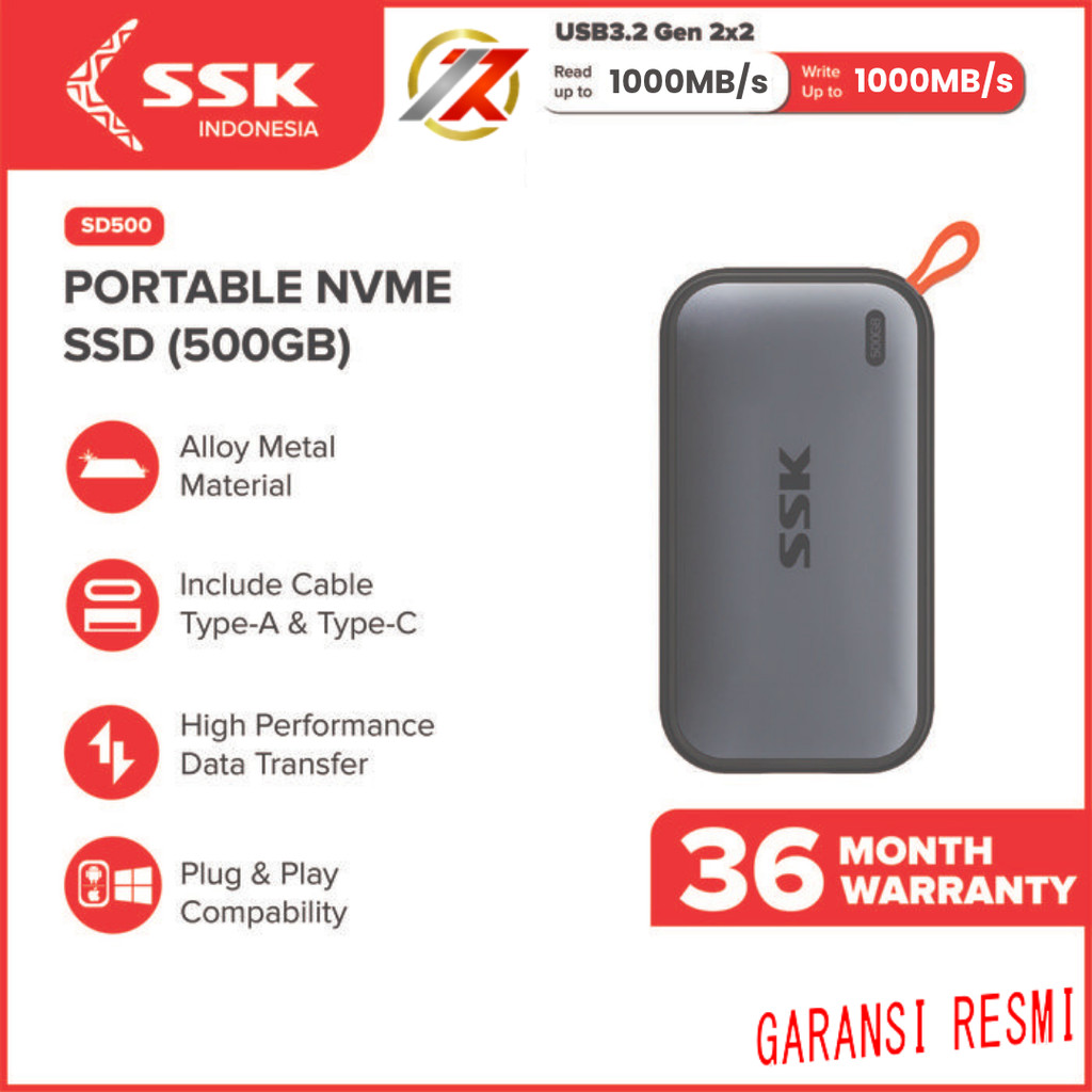 SSK SD500 500GB SSD External Portable NVME | SSD PORTABLE EKSTERNAL SSK SD500 500GB