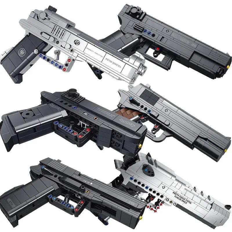 Military Hand Series MOC Desert Eagle M1911 G18 USP PPK M92 Pistol Model Building Blocks Can Shoot B