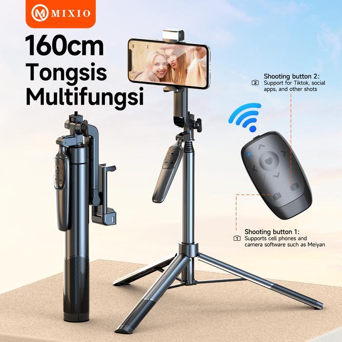 MIXIO A66 - 160CM Tongsis Bluetooth Remote Wireless Selfie Stick Tripod with LED Light - MIXIO Tongs