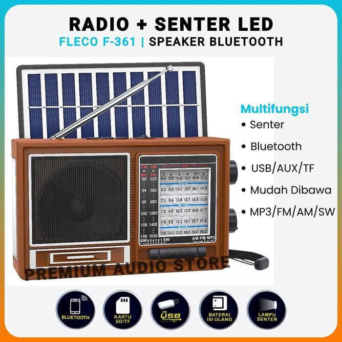 Radio Jadul Bluetooth + Senter Emergency Solar Panel Radio Klasik FLECO F-361 | Radio Bluetooth Port