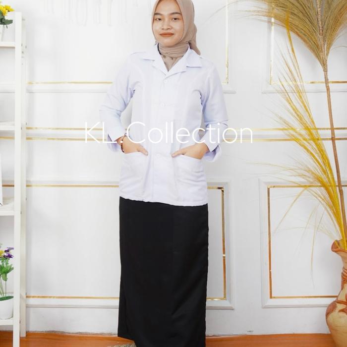 Baju pemda pns wanita Stelan hitam putih modelan saku bawah benang timbul wanita terbaru - Set Rok A
