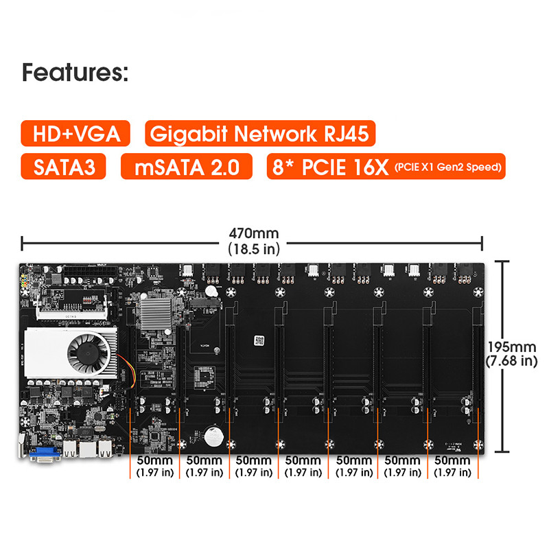 T37 Mining Motherboard Onboard Processor PCIE 16X  Slots Support DDR3 Memory Integrated VGA Low Powe