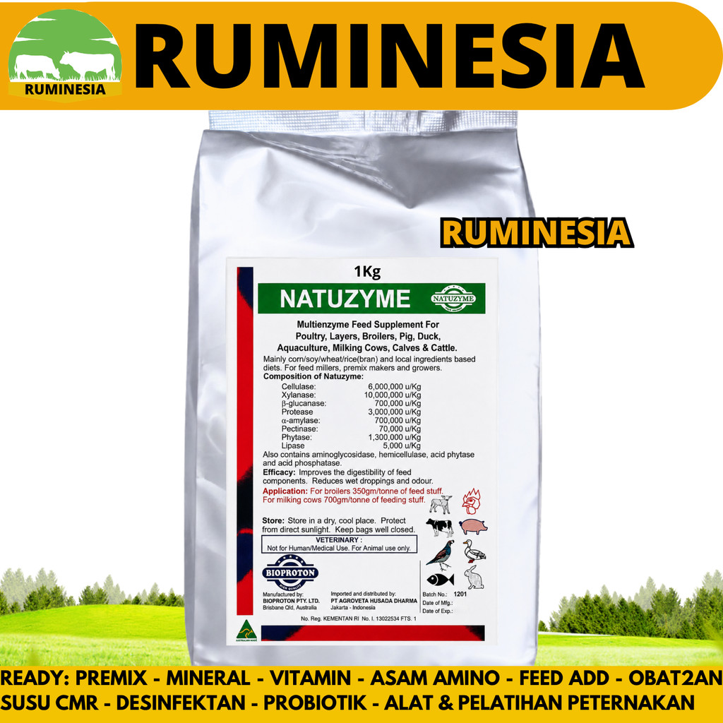 NATUZYME 1 KG - Multi Enzim untuk Ayam Bebek Babi Sapi Kambing Dan Ikan - Enzyme Ayam - Enzyme Terna