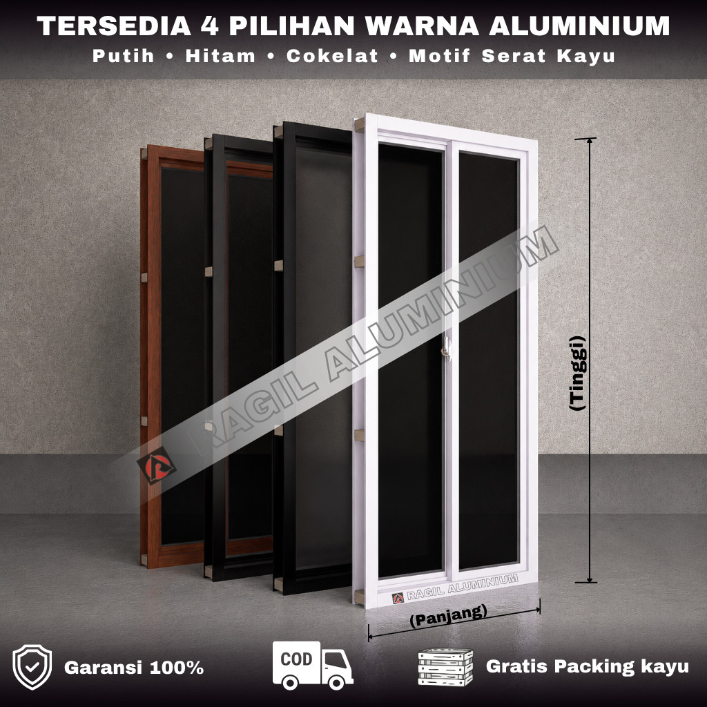 Jendela Aluminium Sliding Polos Tinggi 150 cm x Panjang 60 cm (150x60)