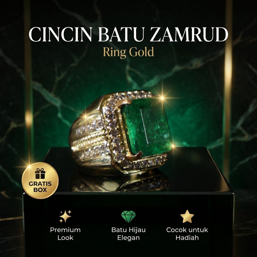 Batu Akik CINPRO Cincin Batu Zamrud Colombia Cutting Kotak untuk Pria Free Box Eksklusif Cincin Batu