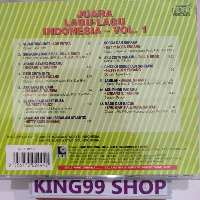 CD JUARA LAGU LAGU INDONESIA VOL.1. hetty koes endang desy ratnasari yuni shara krisdayanti ade putr