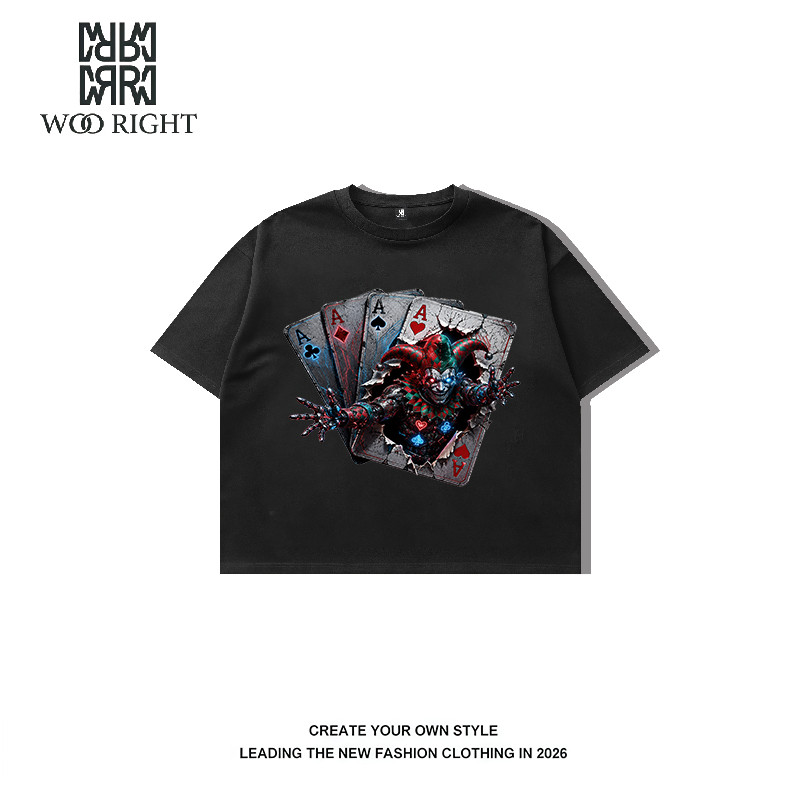 [COD] WOO RIGHT Kaos Boxy Fit Oversized dengan motif "Badut Robot Kartu Retro" Unisex