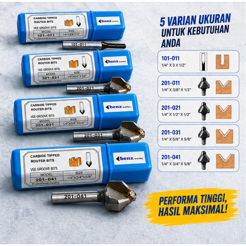 Router Groove Bits 101-011 201-011 201-021 201-031 201-041 Benz Werkz Mata Potong Tekuk Mato Hpl Pro