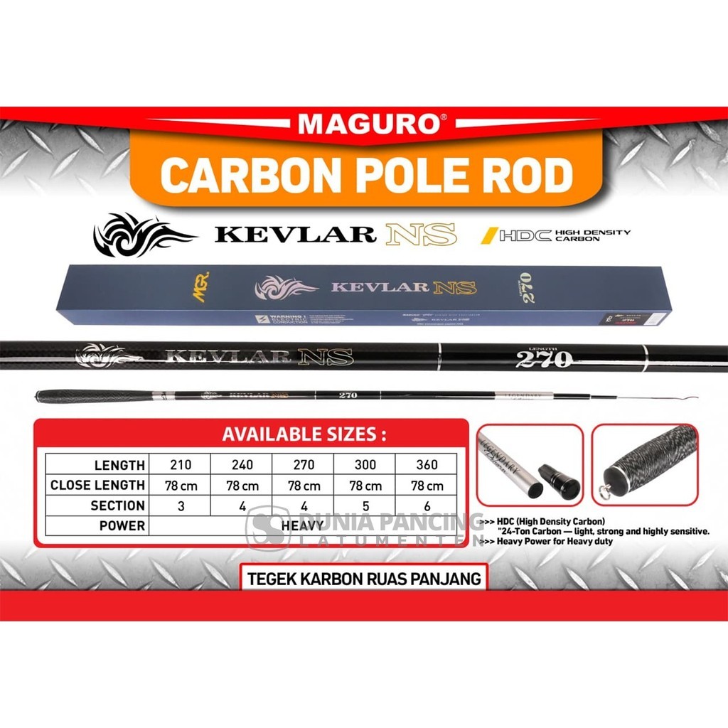 Tegek Maguro KEVLAR NS Carbon Pole Rod HDC 24 Ton | Joran Teleskopik Heavy Duty | Ukuran 210 240 270