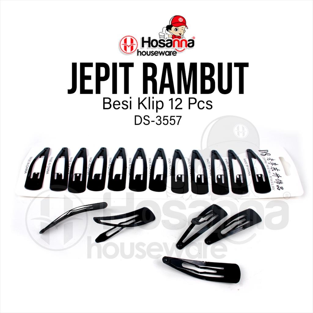 12pcs Jepit Rambut Clip Besi Hitam / Jepitan Poni