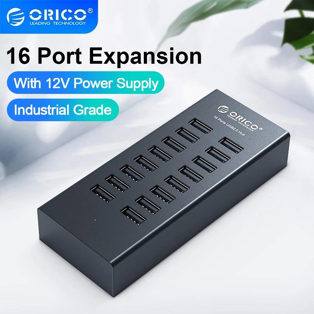 ORICO Industrial USB Hub 16 Port Aluminum USB Splitter Power Adapter Dock Station for Computer Acces