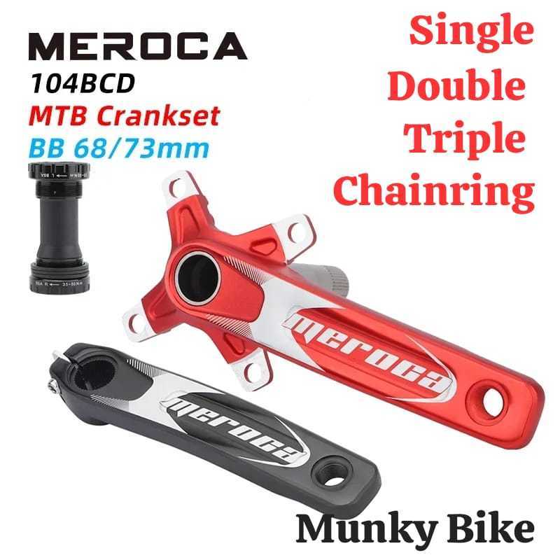 Foto Crank Meroca FX17 Hollowtech HT 2 BCD 104 64 bisa Single Double Chainring 70 mm BB atau tanpa BB non Rao