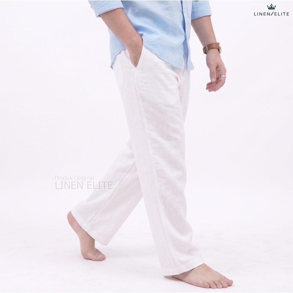 LINEN.ELITE Celana Linen Panjang Pria Komprang Katun Linen Celana Linen Pria Casual Santai