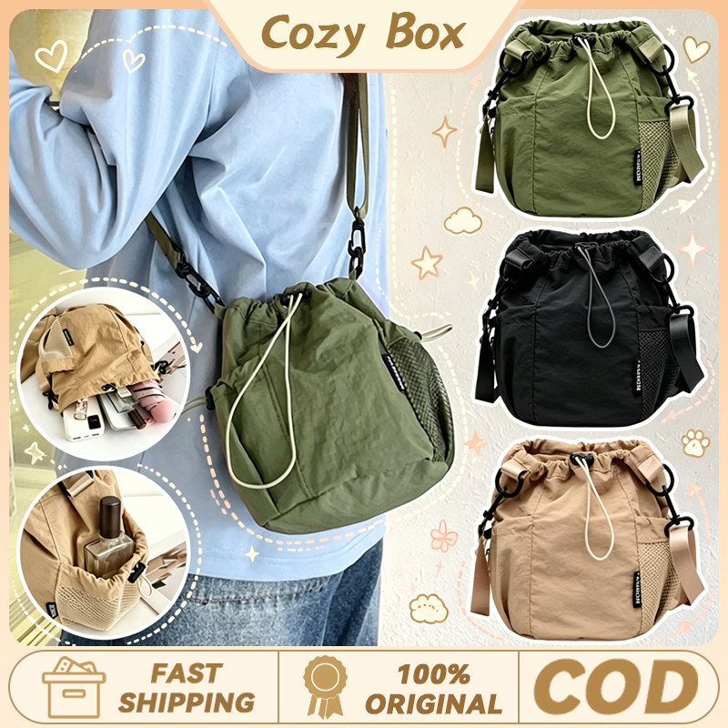 Tas Selempang Bucket Mini Serut Nylon Tas HP Wanita Casual Outdoor Multifungsi