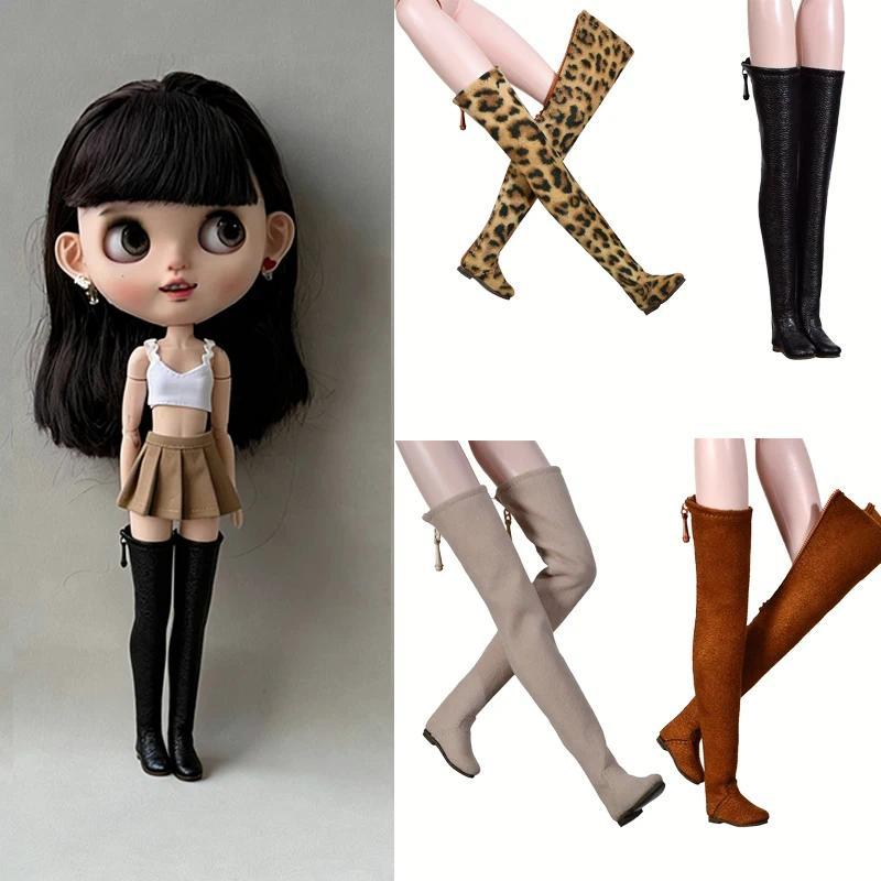Doll Shoes Parts 1/6 Blythe Doll Fashion Leather Flat Feet Knee-high Boots Original Boots For FR2 Ba