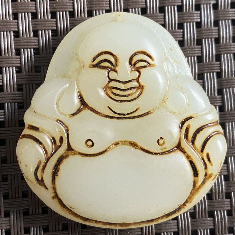 Koleksi Giok Giok Kuno Potongan Giok Tua Tertawa Buddha Maitreya Buddha Liontin Merek