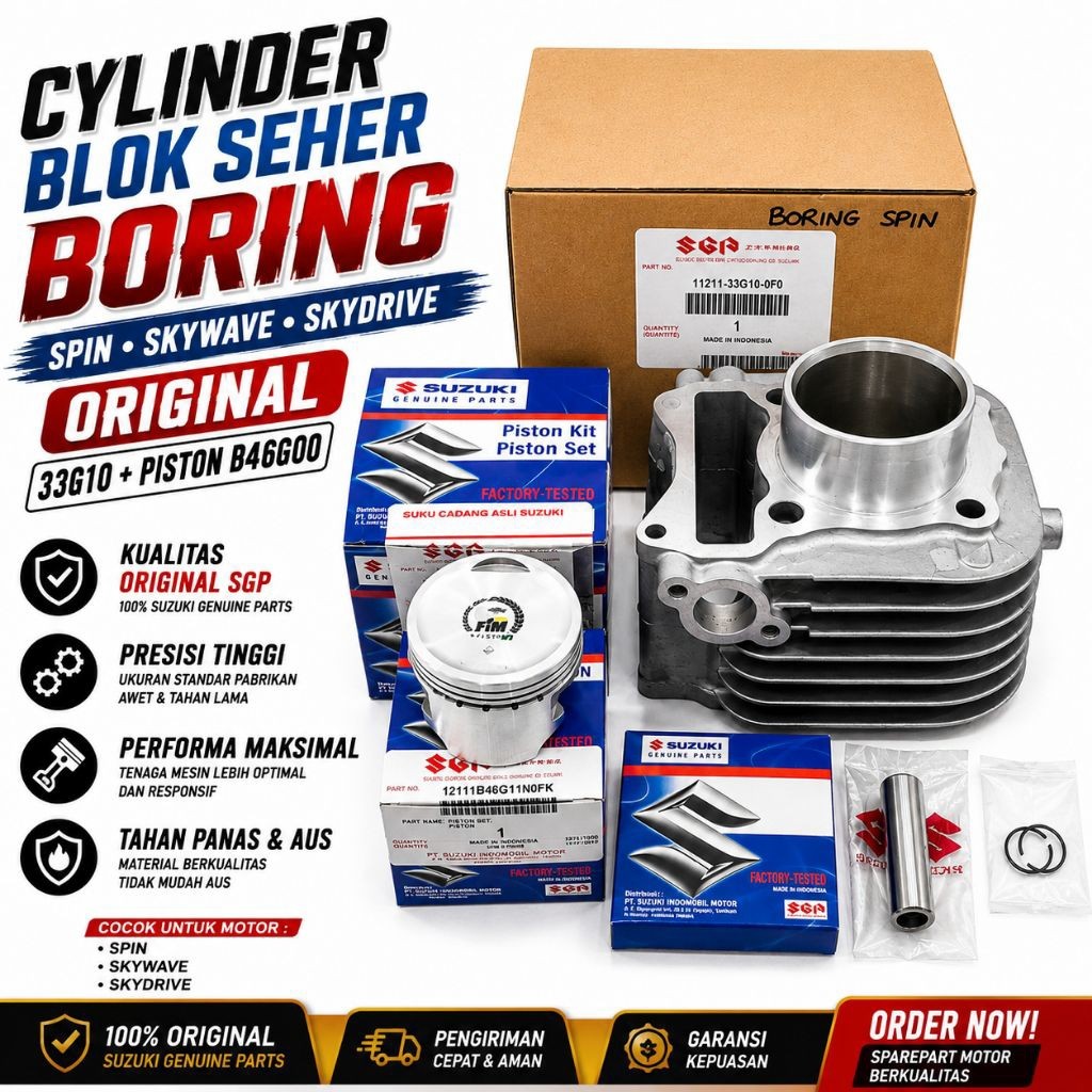 Cylinder Blok Seher Boring Spin Skywave Skydrive Original SGP 33G10 Piston B46G00 Assy Lengkap