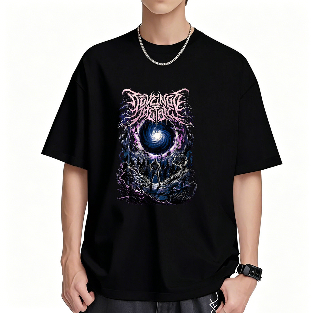 Kaos Pria Unisex Lengan Pendek Graphic Metal Dark Fantasy Cosmic Vortex Purple Lightning Oversize St